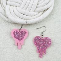 1 Pair Retro Heart Shape Printing Arylic Drop Earrings main image 5