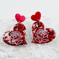 1 Pair Retro Heart Shape Printing Arylic Drop Earrings sku image 1