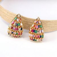 1 Pair Vintage Style Luxurious Simple Style Water Droplets Plating Mesh Inlay Copper Zircon Gold Plated Silver Plated Ear Studs main image 6