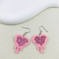 1 Pair Retro Heart Shape Printing Arylic Drop Earrings main image 3