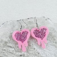 1 Pair Retro Heart Shape Printing Arylic Drop Earrings sku image 1