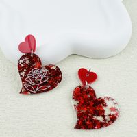 1 Pair Retro Heart Shape Printing Arylic Drop Earrings main image 2