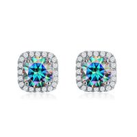 1 Pair Simple Style Square Gra Plating Inlay Sterling Silver Moissanite Silver Plated Ear Studs sku image 1