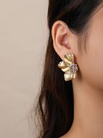 1 Pair Elegant Petal Plating Inlay Copper Zircon 18k Gold Plated Ear Studs main image 9