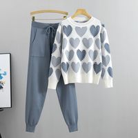 Daily Women's Casual Preppy Style Classic Style Color Block Heart Shape Polyester Pants Sets Pants Sets main image 3