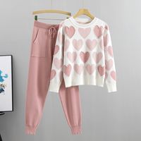Daily Women's Casual Preppy Style Classic Style Color Block Heart Shape Polyester Pants Sets Pants Sets main image 2