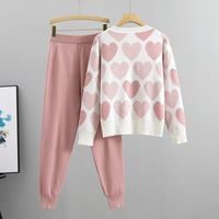 Daily Women's Casual Preppy Style Classic Style Color Block Heart Shape Polyester Pants Sets Pants Sets main image 4