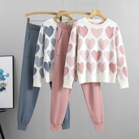 Daily Women's Casual Preppy Style Classic Style Color Block Heart Shape Polyester Pants Sets Pants Sets main image 1