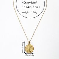 Retro Geometric Round Stainless Steel Indentation Plating Carving Pendant Necklace main image 2