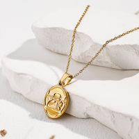 Retro Geometric Round Stainless Steel Indentation Plating Carving Pendant Necklace main image 3