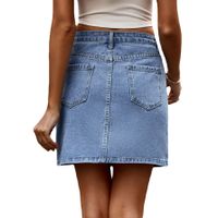 Summer Spring Streetwear Solid Color Denim Above Knee Skirts main image 3