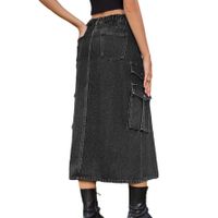 Spring Autumn Streetwear Solid Color Denim Midi Dress Skirts main image 5