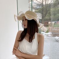 امرأة رعوي أسلوب بسيط اللون الصامد طنف واسعة قبعة من القش sku image 5