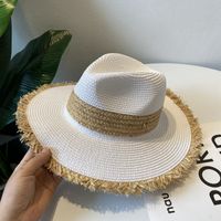 Women's Casual Solid Color Bowknot Flat Eaves Straw Hat main image 5