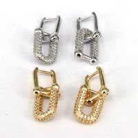 1 Paire Rétro Luxueux Style Simple Double Anneau Placage Incruster Le Cuivre Zircon Plaqué Or 18k Boucles D'oreilles main image 4