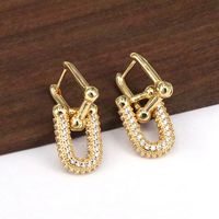 1 Paire Rétro Luxueux Style Simple Double Anneau Placage Incruster Le Cuivre Zircon Plaqué Or 18k Boucles D'oreilles main image 6