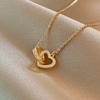 Titanium Steel Copper Sweet Plating Inlay Heart Shape Zircon Pendant Necklace sku image 2