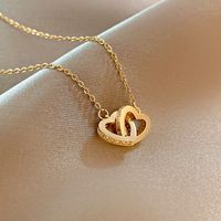 Titanium Steel Copper Sweet Plating Inlay Heart Shape Zircon Pendant Necklace main image 6