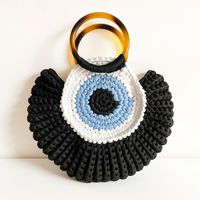 Women's Medium Polyester Devil's Eye Vintage Style Shell Lock Clasp Handbag Dome Bag sku image 3