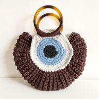 Women's Medium Polyester Devil's Eye Vintage Style Shell Lock Clasp Handbag Dome Bag sku image 6