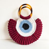 Women's Medium Polyester Devil's Eye Vintage Style Shell Lock Clasp Handbag Dome Bag sku image 4