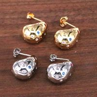 1 Pair Glam Simple Style Water Droplets Plating Inlay Copper Zircon 18k Gold Plated Silver Plated Ear Studs main image 3