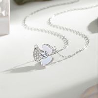 Simple Style Shamrock Sterling Silver Polishing Plating Inlay Shell Zircon Necklace main image 3