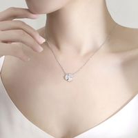 Simple Style Shamrock Sterling Silver Polishing Plating Inlay Shell Zircon Necklace main image 5