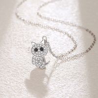 Cute Cat Sterling Silver Polishing Plating Inlay Zircon Pendant Necklace main image 3