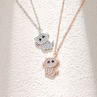 Cute Cat Sterling Silver Polishing Plating Inlay Zircon Pendant Necklace main image 1