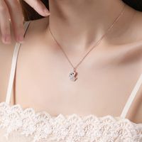 Cute Cat Sterling Silver Polishing Plating Inlay Zircon Pendant Necklace main image 5
