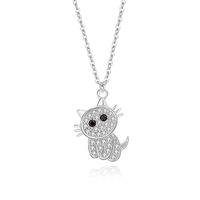 Cute Cat Sterling Silver Polishing Plating Inlay Zircon Pendant Necklace main image 7