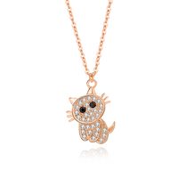 Cute Cat Sterling Silver Polishing Plating Inlay Zircon Pendant Necklace sku image 2