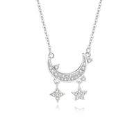 Simple Style Star Moon Sterling Silver Polishing Plating Inlay Zircon Pendant Necklace sku image 1