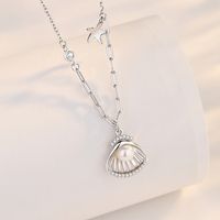 Strand Einfacher Stil Seestern Hülse Sterling Silber Überzug Inlay Perle Zirkon Halskette Mit Anhänger main image 4
