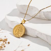 Retro Geometric Round Stainless Steel Indentation Plating Carving Pendant Necklace sku image 3