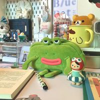 Frog Pv Velvet Class Learning Cartoon Style Funny Pencil Case sku image 2