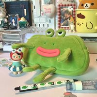 Frog Pv Velvet Class Learning Cartoon Style Funny Pencil Case main image 3