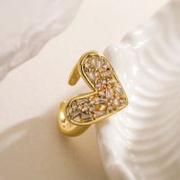 Simple Style Heart Shape Copper Plating Inlay Zircon 18k Gold Plated Open Rings sku image 1