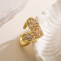 Simple Style Heart Shape Copper Plating Inlay Zircon 18k Gold Plated Open Rings main image 1