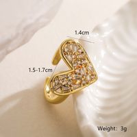 Style Simple Forme De Cœur Le Cuivre Placage Incruster Zircon Plaqué Or 18k Anneau Ouvert main image 2