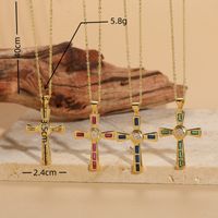 Luxurious Cross Copper Irregular Zircon 14k Gold Plated Pendant Necklace main image 9