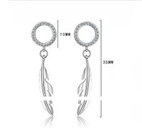 1 Pair Simple Style Feather Plating Inlay Copper Zircon White Gold Plated Drop Earrings main image 2