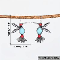 1 Paire Rétro Style Ethnique Oiseau Incruster Alliage Turquoise Plaqué Or Boucles D'oreilles main image 2