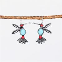 1 Paire Rétro Style Ethnique Oiseau Incruster Alliage Turquoise Plaqué Or Boucles D'oreilles main image 1