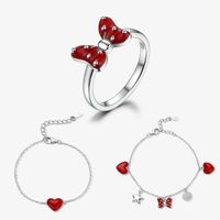 Simple Style Classic Style Pentagram Round Dots Heart Shape Sterling Silver Epoxy Plating White Gold Plated Valentine's Day Women's Rings Bracelets Jewelry Set sku image 6