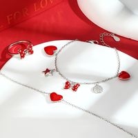 Simple Style Classic Style Pentagram Round Dots Heart Shape Sterling Silver Epoxy Plating White Gold Plated Valentine's Day Women's Rings Bracelets Jewelry Set main image 6