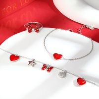 Simple Style Classic Style Pentagram Round Dots Heart Shape Sterling Silver Epoxy Plating White Gold Plated Valentine's Day Women's Rings Bracelets Jewelry Set main image 5