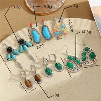 1 Pair Retro Commute Round Plating Inlay Alloy Turquoise Silver Plated Earrings main image 7