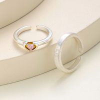 Simple Style Commute Heart Shape Alloy Inlay Rhinestones Couple Open Rings main image 3